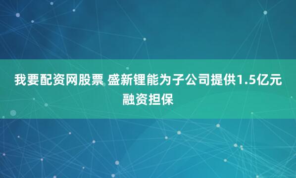 我要配资网股票 盛新锂能为子公司提供1.5亿元融资担保